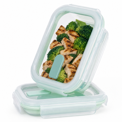 CHEFSPOT Collapsible Food Storage Containers 2-Pack, Rectangle 40.6 oz Silicone Meal Prep Set, Leak-Proof