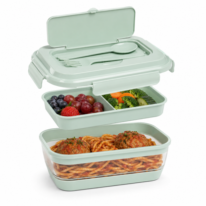 Collapsible Bento Lunch Box 41 oz with Utensils, Silicone, Leak-Proof