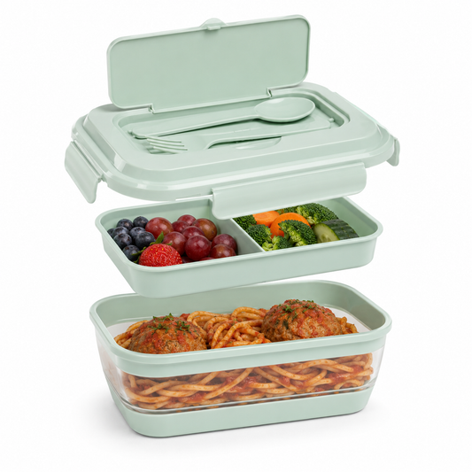 Collapsible Bento Lunch Box 41 oz with Utensils, Silicone, Leak-Proof
