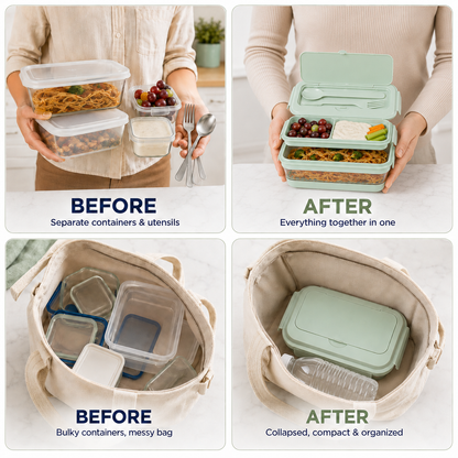 Collapsible Bento Lunch Box 41 oz with Utensils, Silicone, Leak-Proof