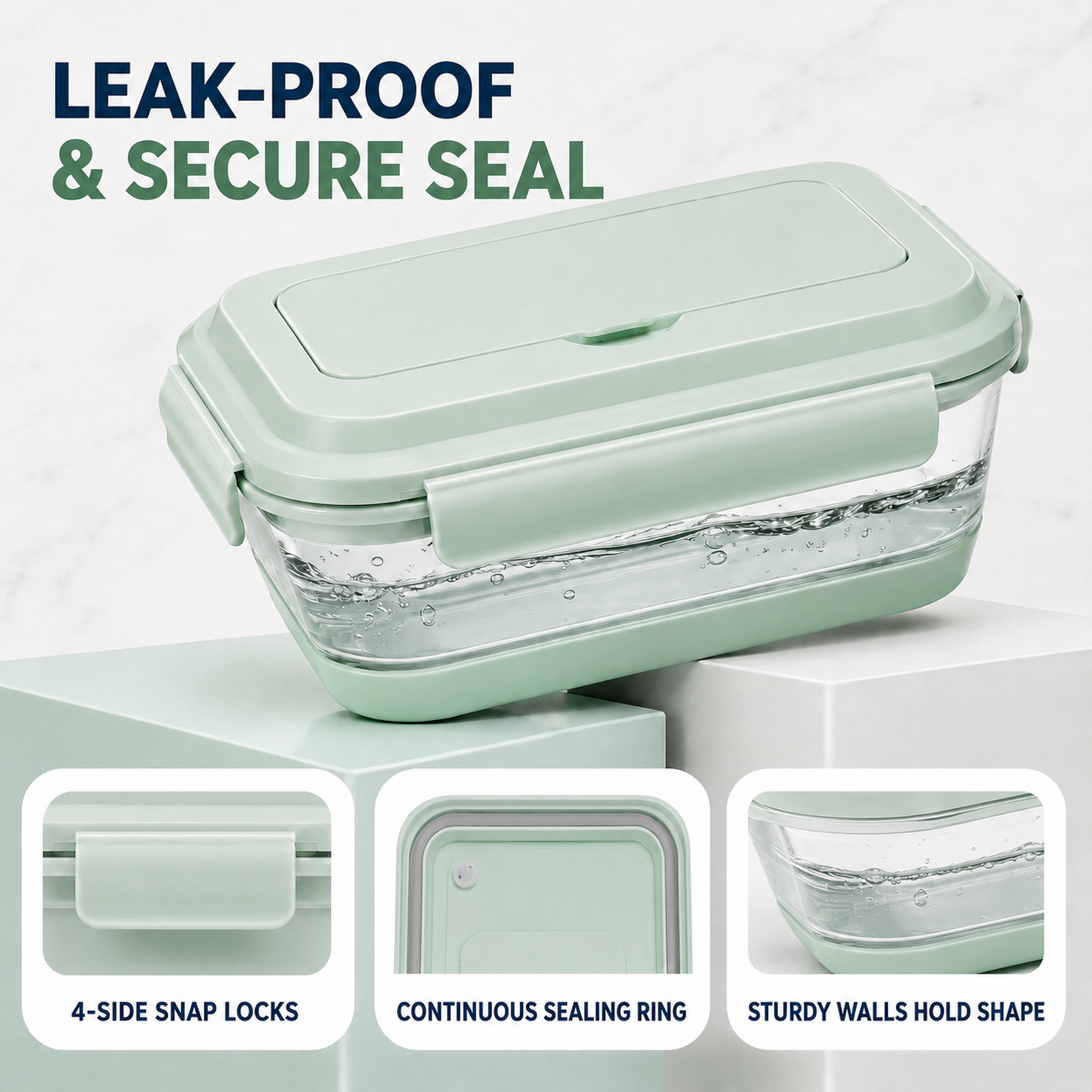 Collapsible Bento Lunch Box 41 oz with Utensils, Silicone, Leak-Proof