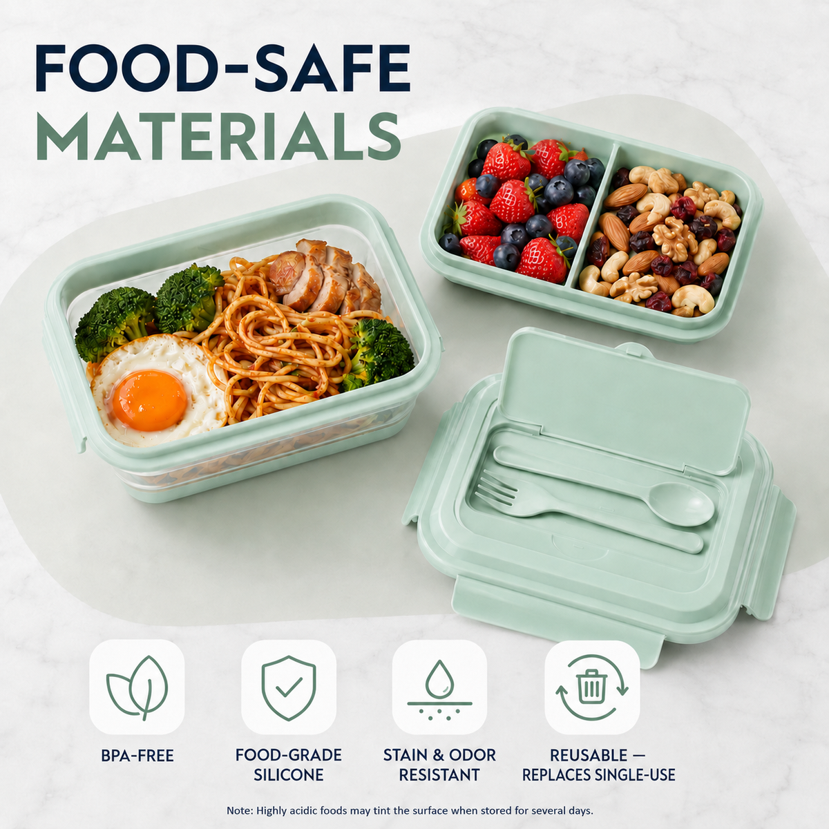 Collapsible Bento Lunch Box 41 oz with Utensils, Silicone, Leak-Proof