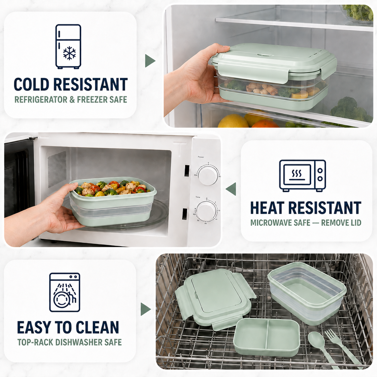 Collapsible Bento Lunch Box 41 oz with Utensils, Silicone, Leak-Proof