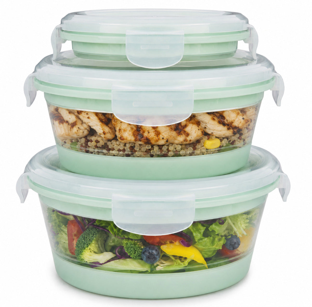 CHEFSPOT Collapsible Food Storage Containers 3-Pack, Round 13.5/27/33.8 oz Silicone Bowl Set, Leak-Proof