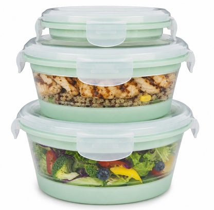 CHEFSPOT Collapsible Food Storage Containers 3-Pack, Round 13.5/27/33.8 oz Silicone Bowl Set, Leak-Proof