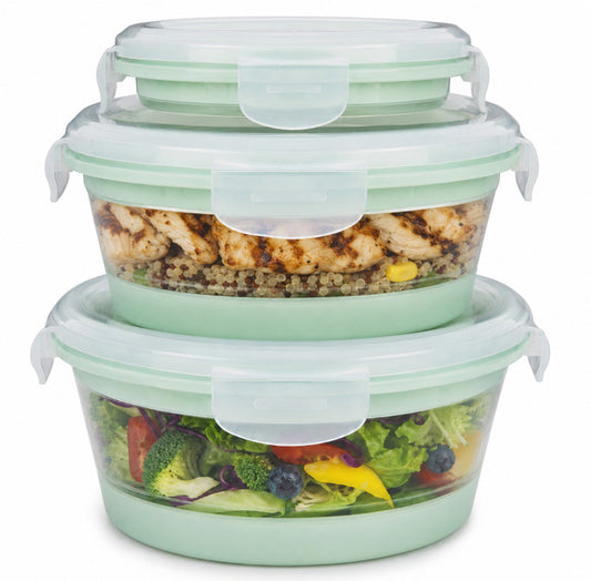 CHEFSPOT Collapsible Food Storage Containers 3-Pack, Round 13.5/27/33.8 oz Silicone Bowl Set, Leak-Proof