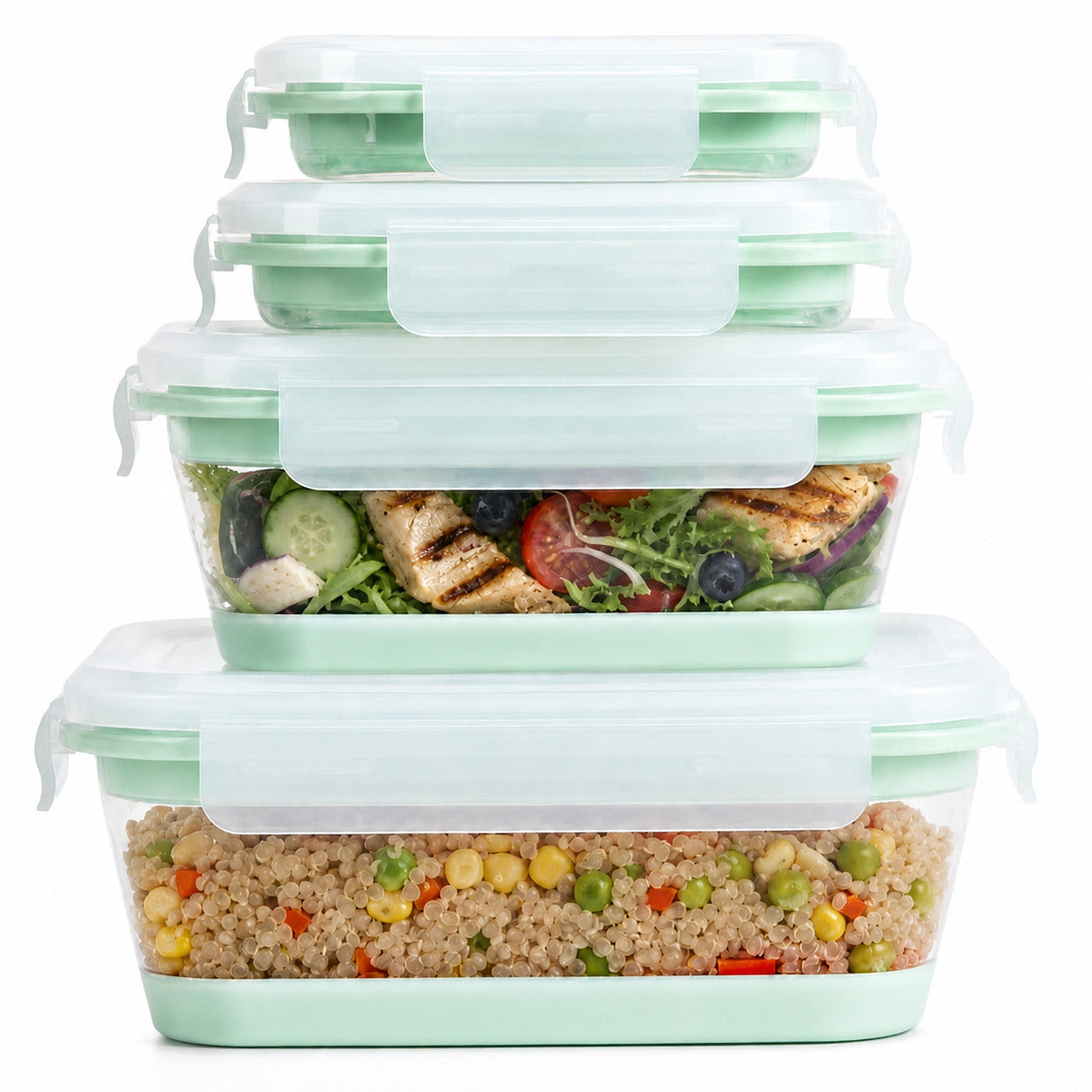CHEFSPOT Collapsible Food Storage Containers 4-Pack, Square & Rectangle 16.9-40.6 oz Silicone Meal Prep Set, Leak-Proof