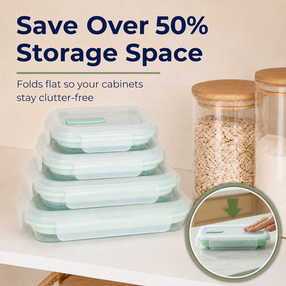 CHEFSPOT Collapsible Food Storage Containers 4-Pack, Square & Rectangle 16.9-40.6 oz Silicone Meal Prep Set, Leak-Proof