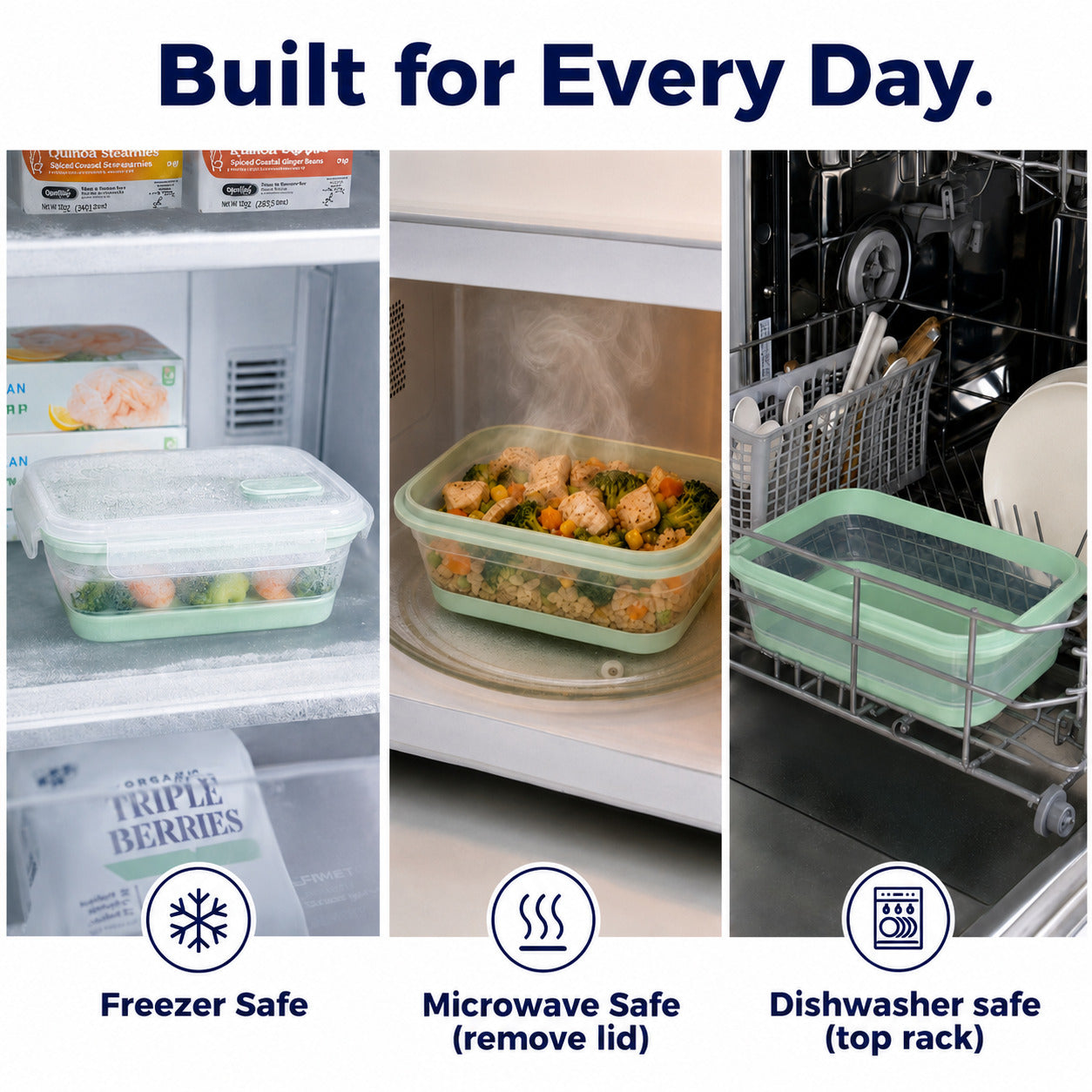 CHEFSPOT Collapsible Food Storage Containers 4-Pack, Square & Rectangle 16.9-40.6 oz Silicone Meal Prep Set, Leak-Proof