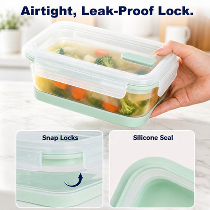 CHEFSPOT Collapsible Food Storage Containers 4-Pack, Square & Rectangle 16.9-40.6 oz Silicone Meal Prep Set, Leak-Proof