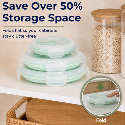 CHEFSPOT Collapsible Food Storage Containers 3-Pack, Round 13.5/27/33.8 oz Silicone Bowl Set, Leak-Proof