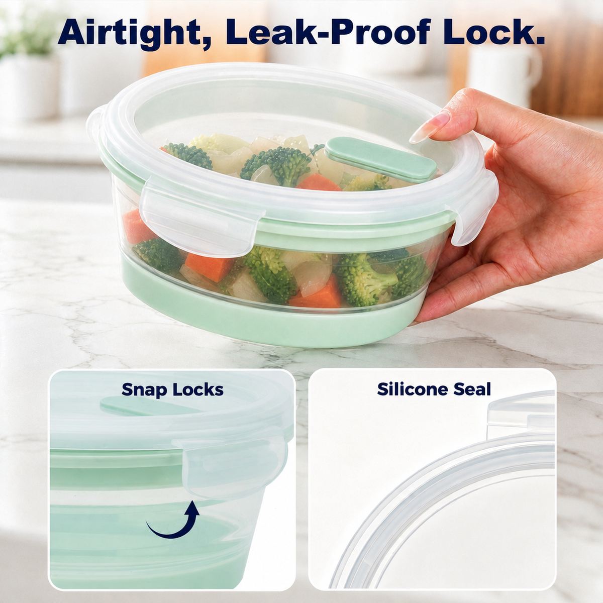 CHEFSPOT Collapsible Food Storage Containers 3-Pack, Round 13.5/27/33.8 oz Silicone Bowl Set, Leak-Proof