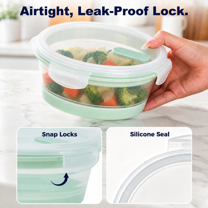 CHEFSPOT Collapsible Food Storage Containers 3-Pack, Round 13.5/27/33.8 oz Silicone Bowl Set, Leak-Proof