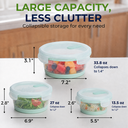 CHEFSPOT Collapsible Food Storage Containers 3-Pack, Round 13.5/27/33.8 oz Silicone Bowl Set, Leak-Proof