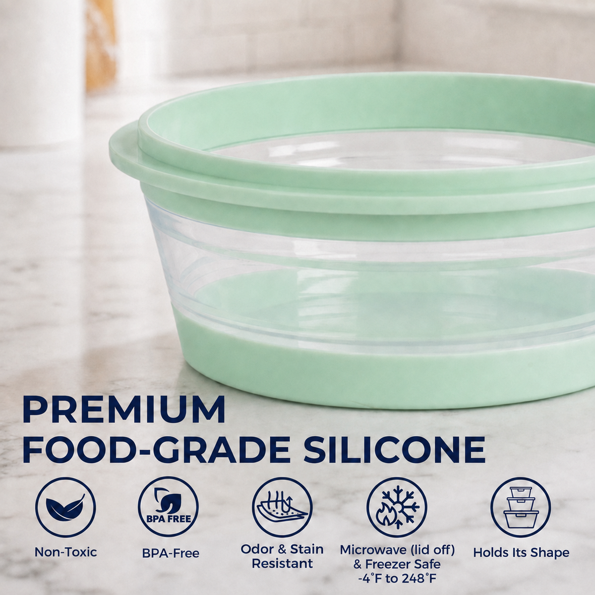 CHEFSPOT Collapsible Food Storage Containers 3-Pack, Round 13.5/27/33.8 oz Silicone Bowl Set, Leak-Proof