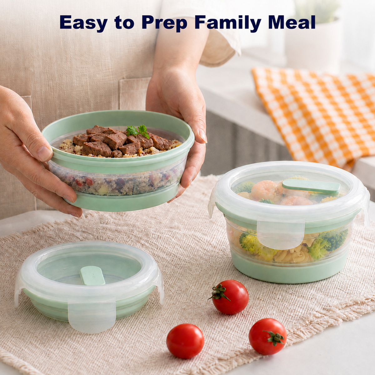 CHEFSPOT Collapsible Food Storage Containers 3-Pack, Round 13.5/27/33.8 oz Silicone Bowl Set, Leak-Proof