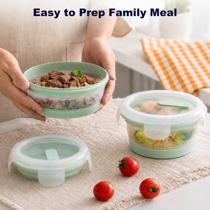 CHEFSPOT Collapsible Food Storage Containers 3-Pack, Round 13.5/27/33.8 oz Silicone Bowl Set, Leak-Proof
