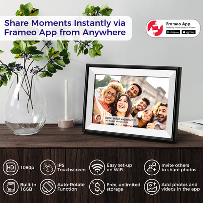 ELIME 10.1 inch WiFi Frameo Digital Picture Frame - 16GB Storage, 1280x800 IPS Touch Screen, MicroSD Expandable (Midnight Black)
