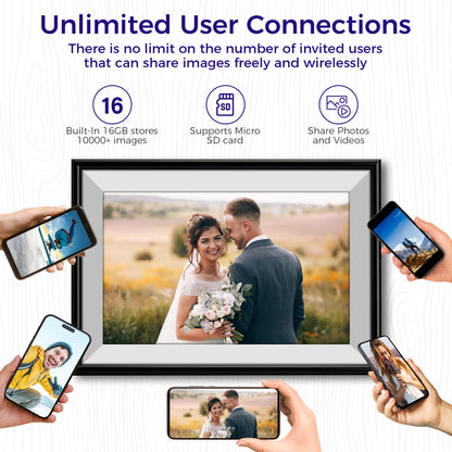 ELIME 10.1 inch WiFi Frameo Digital Picture Frame - 16GB Storage, 1280x800 IPS Touch Screen, MicroSD Expandable (Midnight Black)