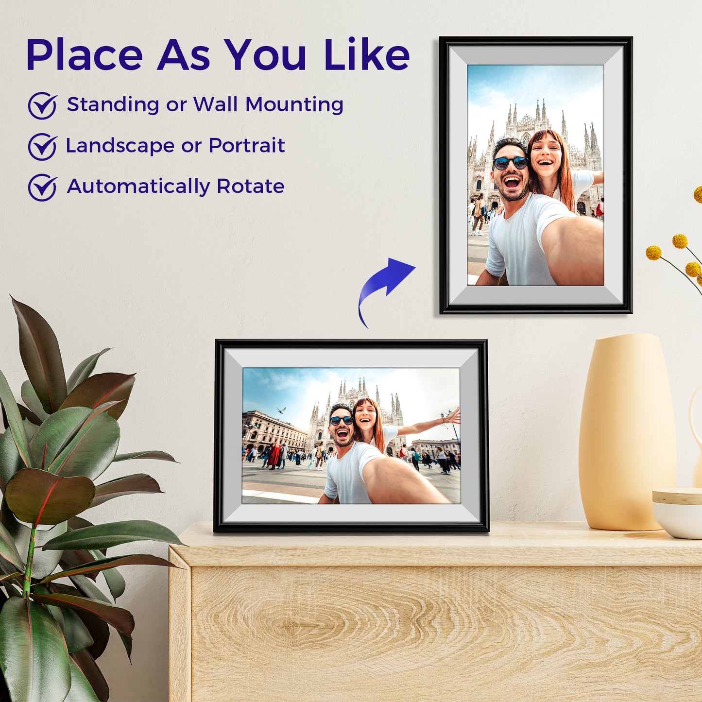 ELIME 10.1 inch WiFi Frameo Digital Picture Frame - 16GB Storage, 1280x800 IPS Touch Screen, MicroSD Expandable (Midnight Black)