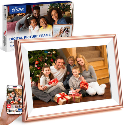 ELIME 10.1 inch WiFi Frameo Digital Picture Frame - 16GB Storage, 1280x800 IPS Touch Screen, MicroSD Expandable (Blush Rose Gold)