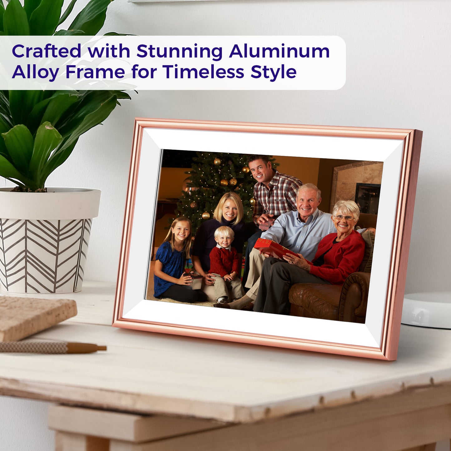 ELIME 10.1 inch WiFi Frameo Digital Picture Frame - 16GB Storage, 1280x800 IPS Touch Screen, MicroSD Expandable (Blush Rose Gold)