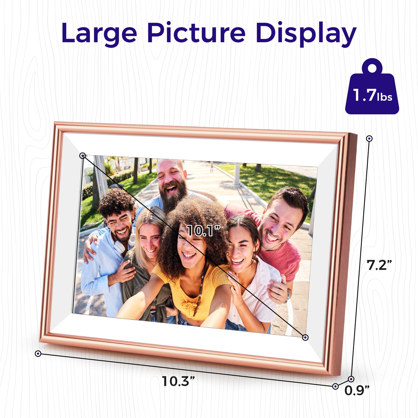 ELIME 10.1 inch WiFi Frameo Digital Picture Frame - 16GB Storage, 1280x800 IPS Touch Screen, MicroSD Expandable (Blush Rose Gold)