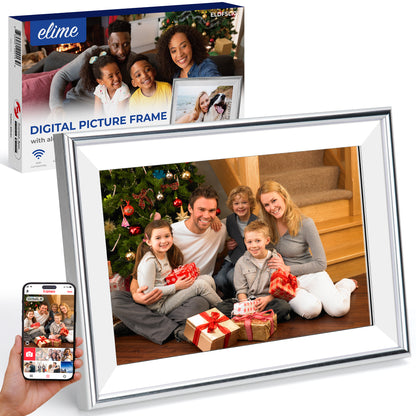 ELIME 10.1 inch WiFi Frameo Digital Picture Frame - 16GB Storage, 1280x800 IPS Touch Screen, MicroSD Expandable (Platinum Silver)