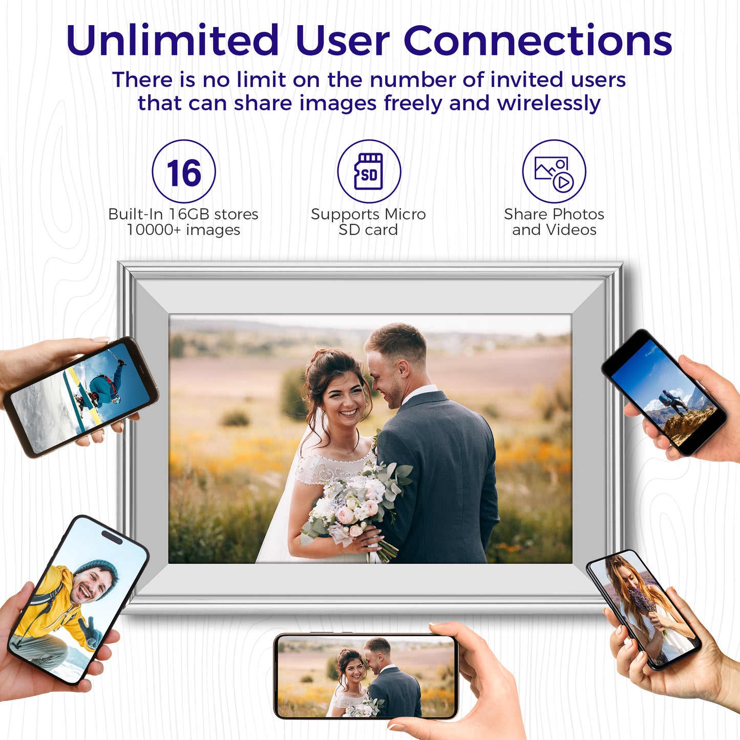 ELIME 10.1 inch WiFi Frameo Digital Picture Frame - 16GB Storage, 1280x800 IPS Touch Screen, MicroSD Expandable (Platinum Silver)