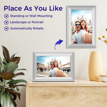 ELIME 10.1 inch WiFi Frameo Digital Picture Frame - 16GB Storage, 1280x800 IPS Touch Screen, MicroSD Expandable (Platinum Silver)