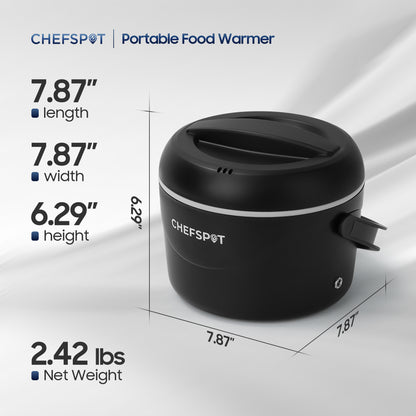 CHEFSPOT 37oz Portable Food Warmer for Car, Office & Travel, Leak-Proof Heated Container with Dual Power Cords, Stainless Steel Interior, Utensils & Bag Included