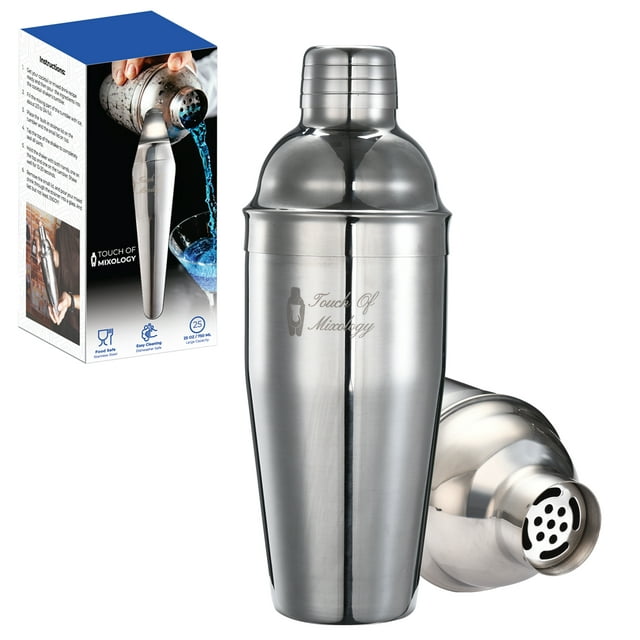 Touch of Mixology Stainless Steel 25OZ (750ML) Cocktail Shaker with Built-in Strainer