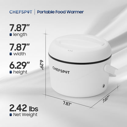 CHEFSPOT 37oz Portable Food Warmer for Car, Office & Travel, Leak-Proof Heated Container with Dual Power Cords, Stainless Steel Interior, Utensils & Bag Included