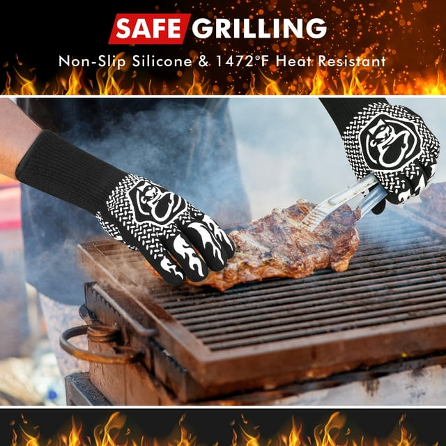 Commercial Chef Heat Resistant Oven Mitts with Non-Slip Grip - Grill Gloves - Kitchen Pot Holders